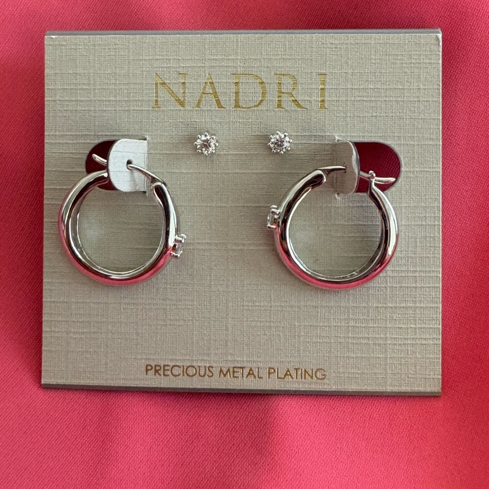 Nadri Silver Hoop Earrings set